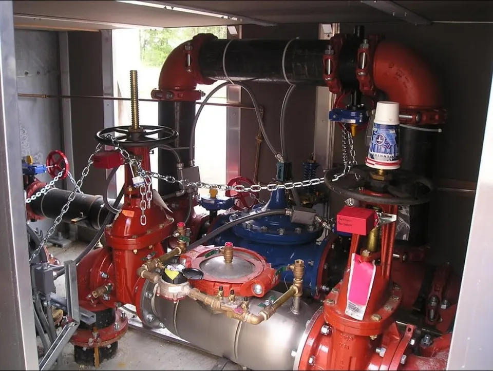 Large fire-line backflow prevention assembly in a commercial building